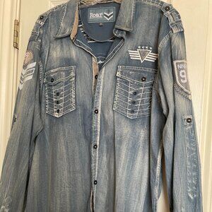 XXL Men's Vintage Style Long Sleeve Button-down shirt by Roar 'Aviation Edition'